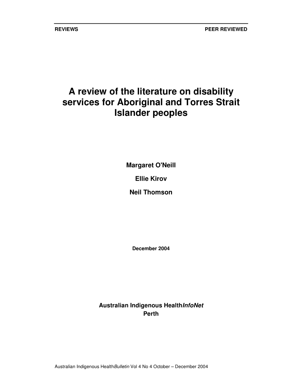 A Review of the Literature on Disability Services for Aboriginal and Torres Strait Islander Peoples