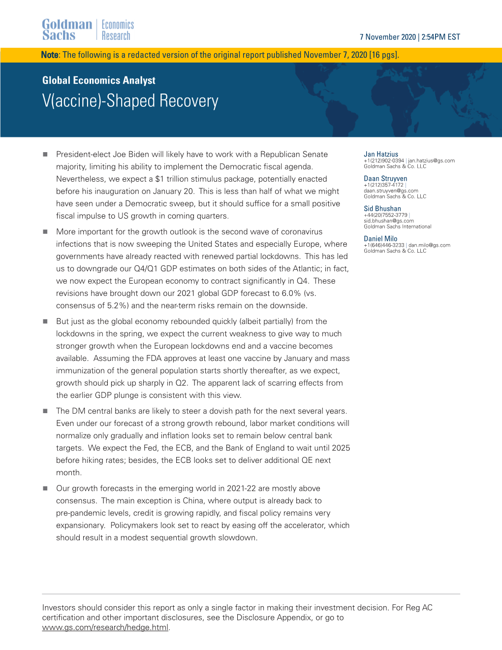 Global Economics Analyst V(Accine)-Shaped Recovery