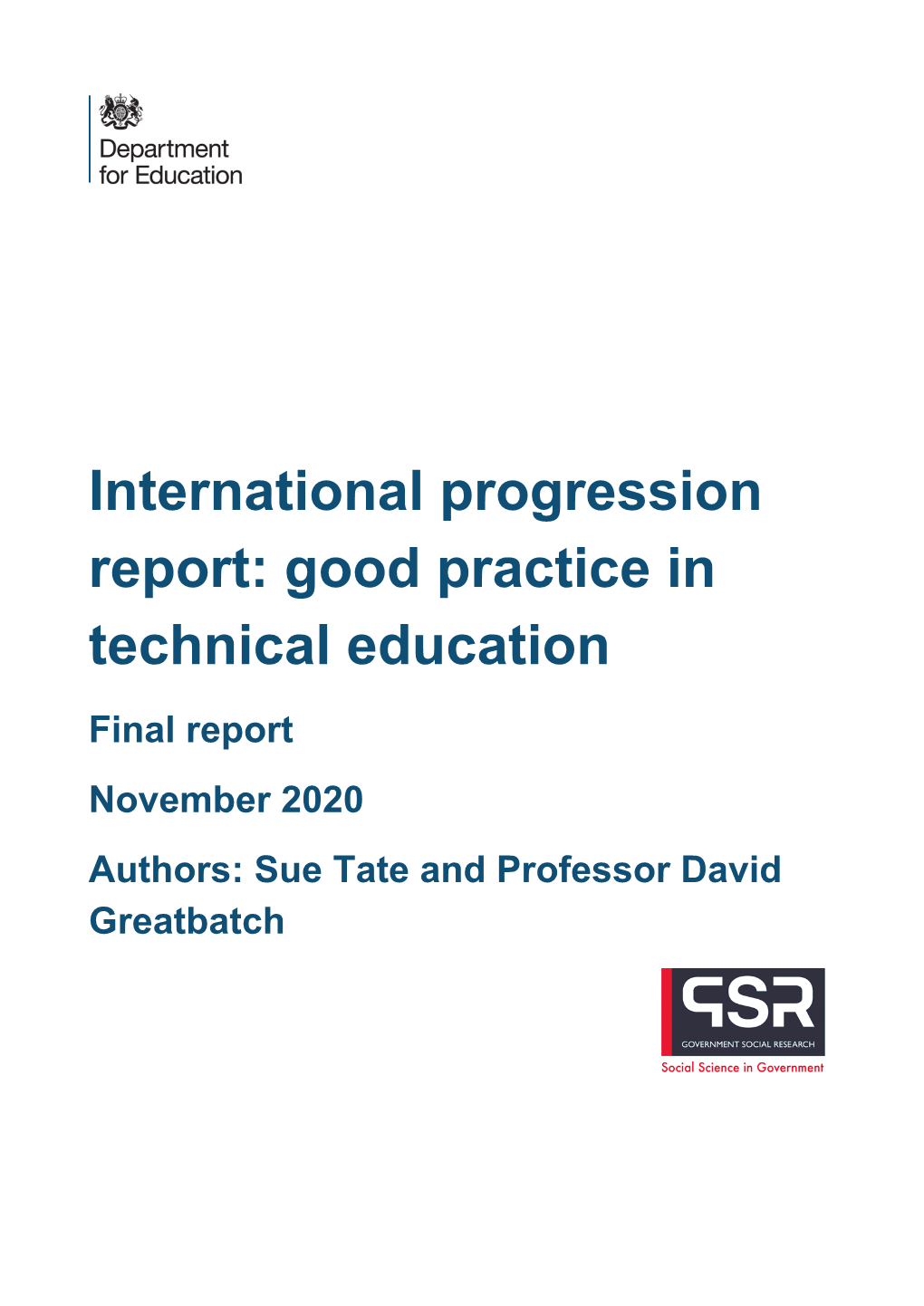 International Progression Report Good Practice in Technical Education
