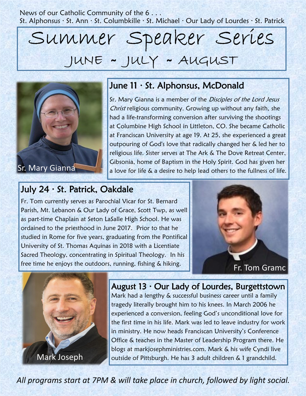 Summer Speaker Series JUNE ̴ JULY ̴ AUGUST