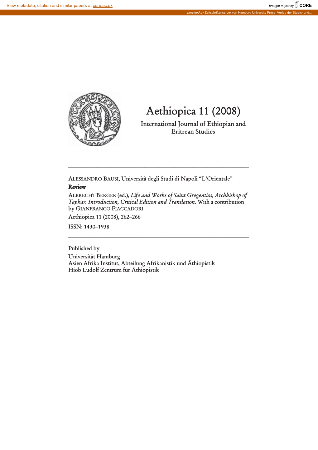 Aethiopica 11 (2008) International Journal of Ethiopian and Eritrean Studies