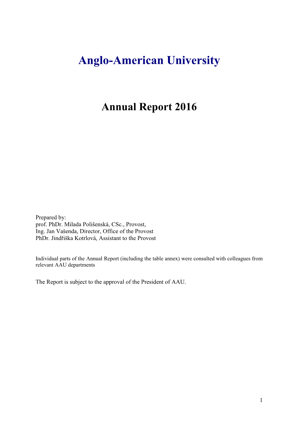 Anglo-American University Annual Report 2016