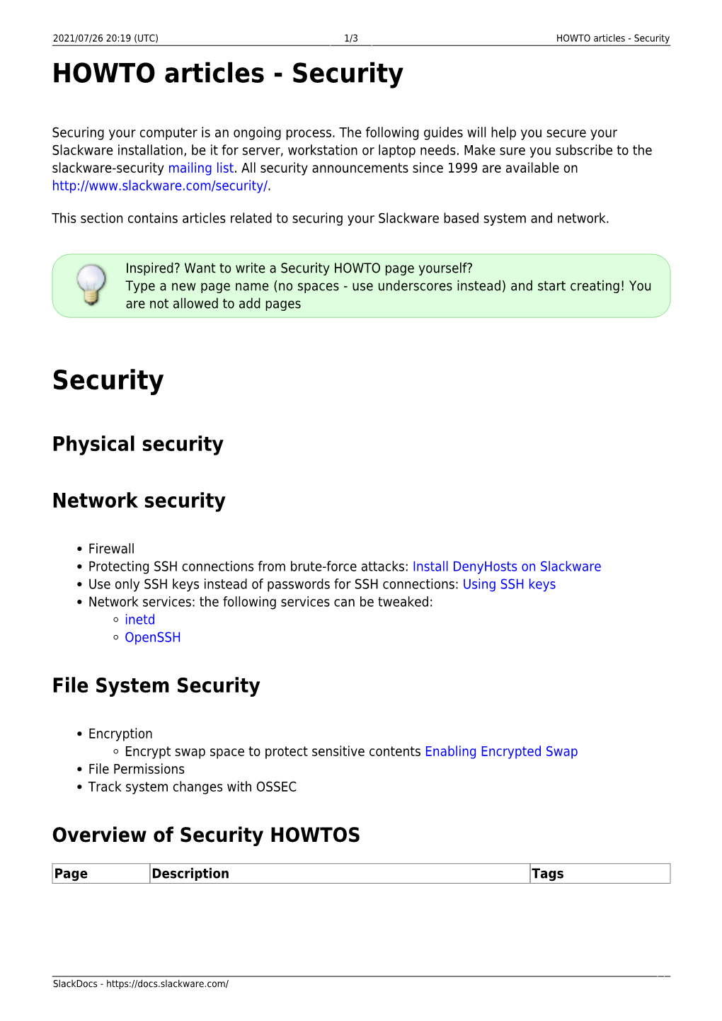 HOWTO Articles - Security HOWTO Articles - Security