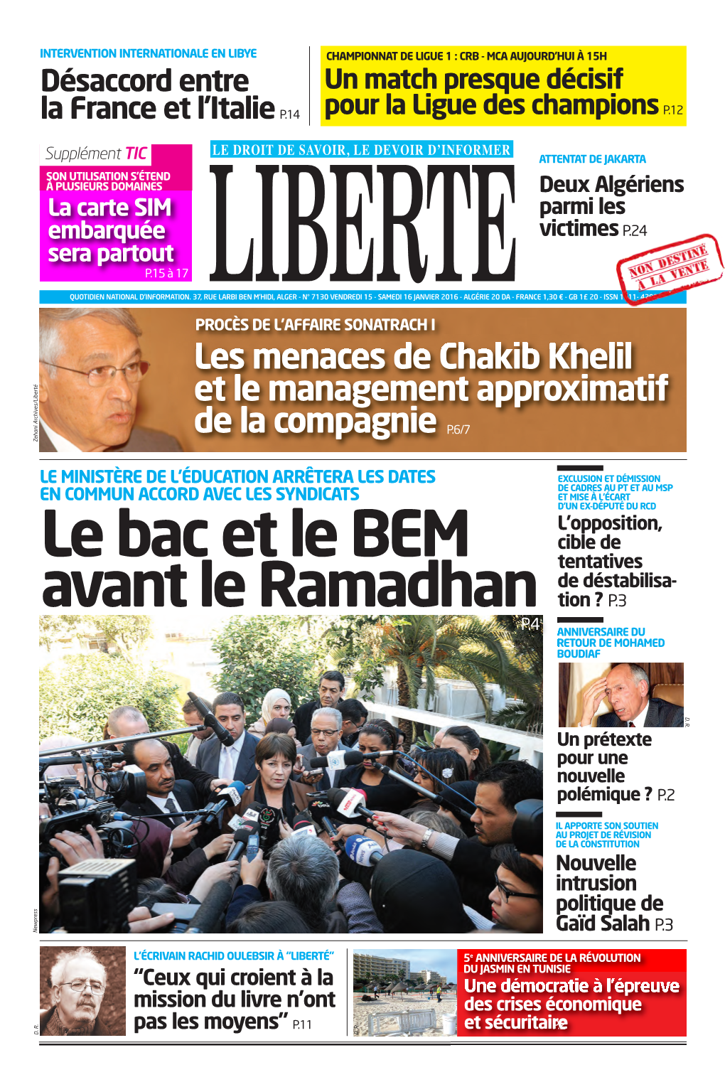 Avant Le Ramadhan Tion ? P.3 P.4 ANNIVERSAIRE DU RETOUR DE MOHAMED BOUDIAF D