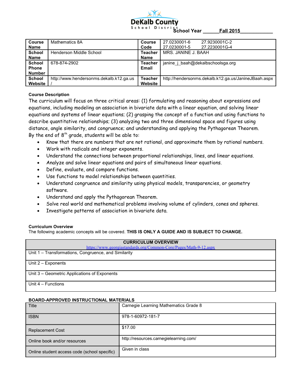 Sixth Grade Mathematics Syllabus s1