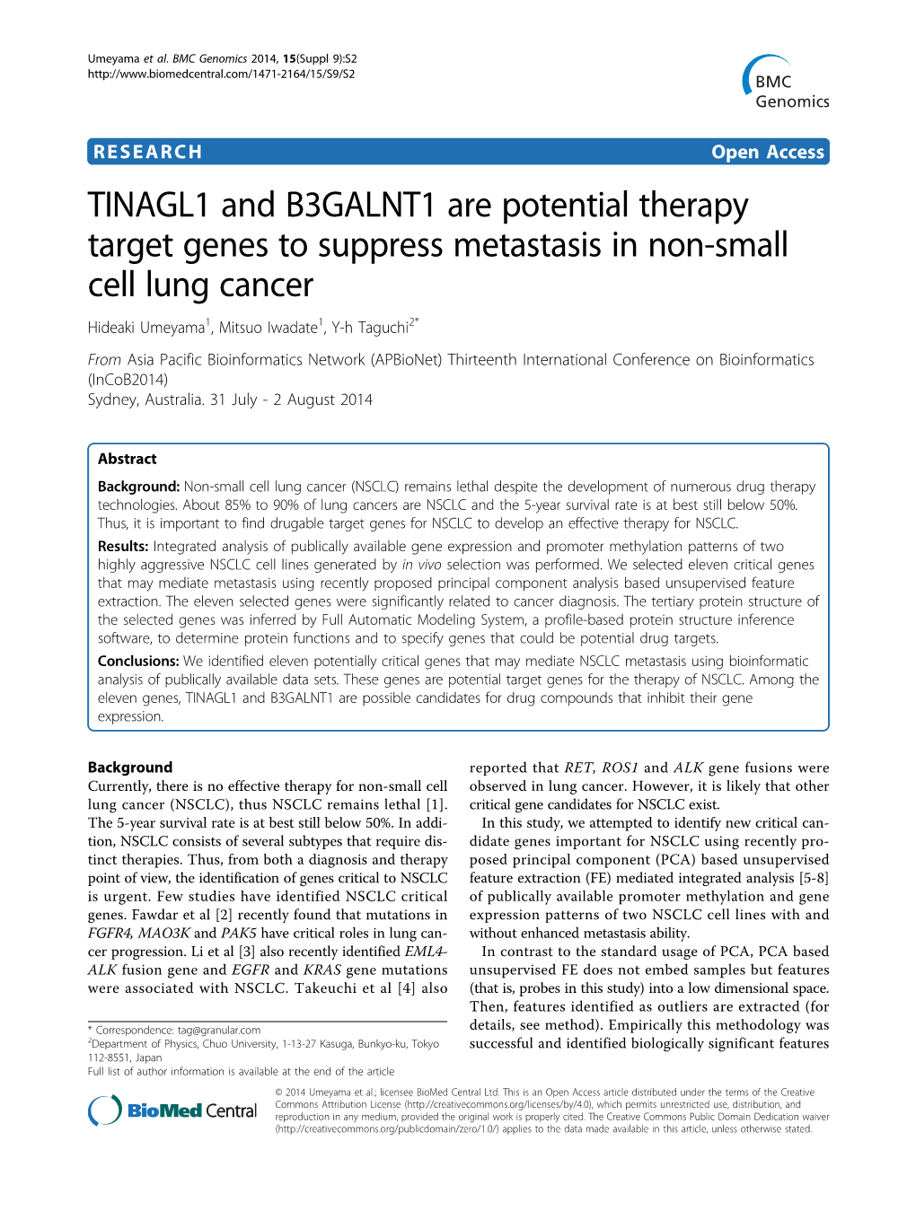 TINAGL1 and B3GALNT1 Are Potential Therapy