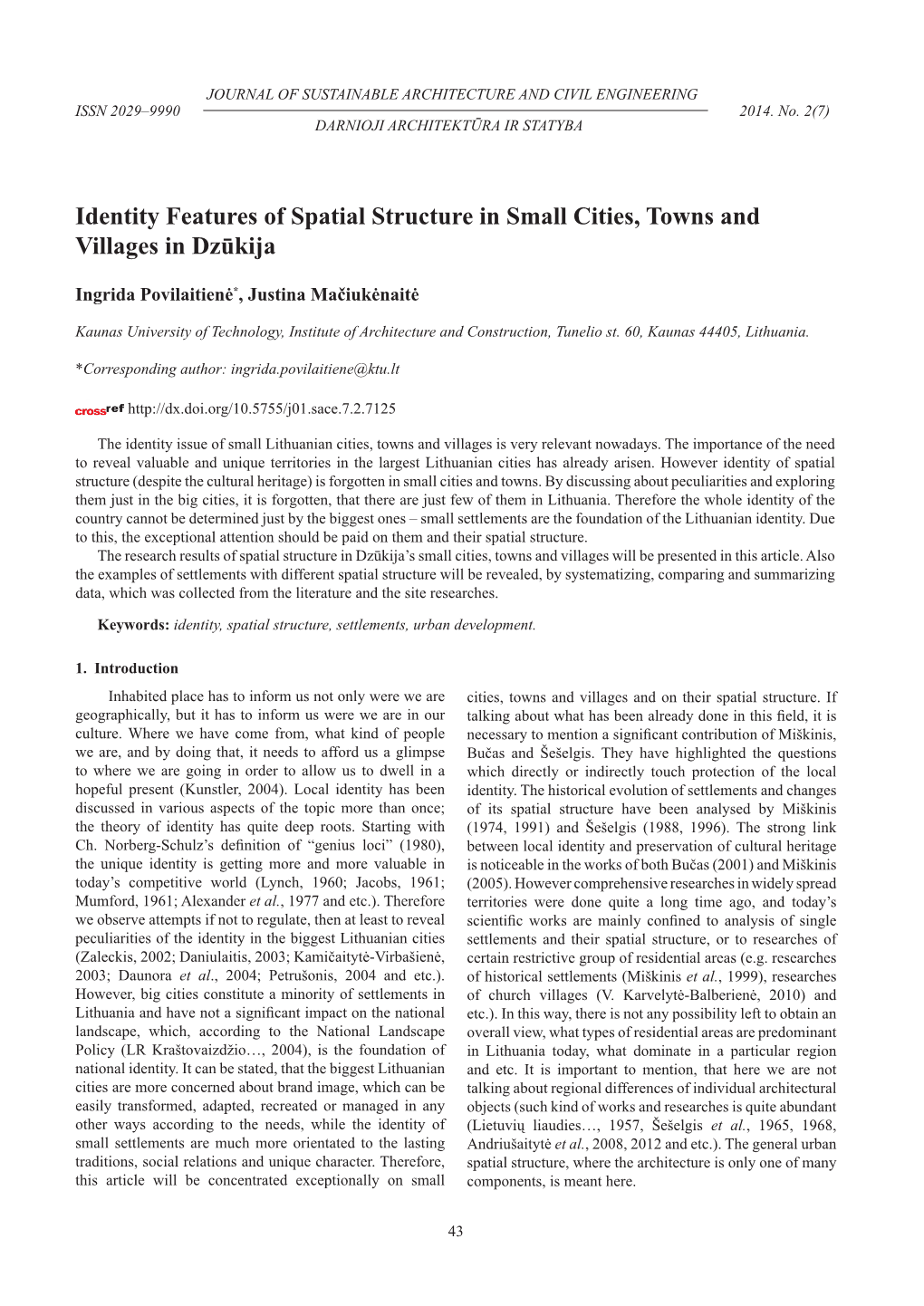 Identity Features of Spatial Structure in Small Cities, Towns and Villages in Dzūkija