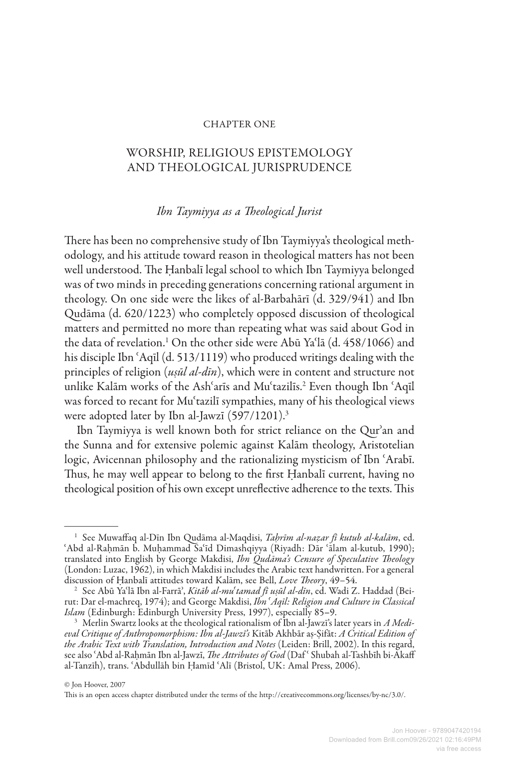 Worship, Religious Epistemology and Theological Jurisprudence