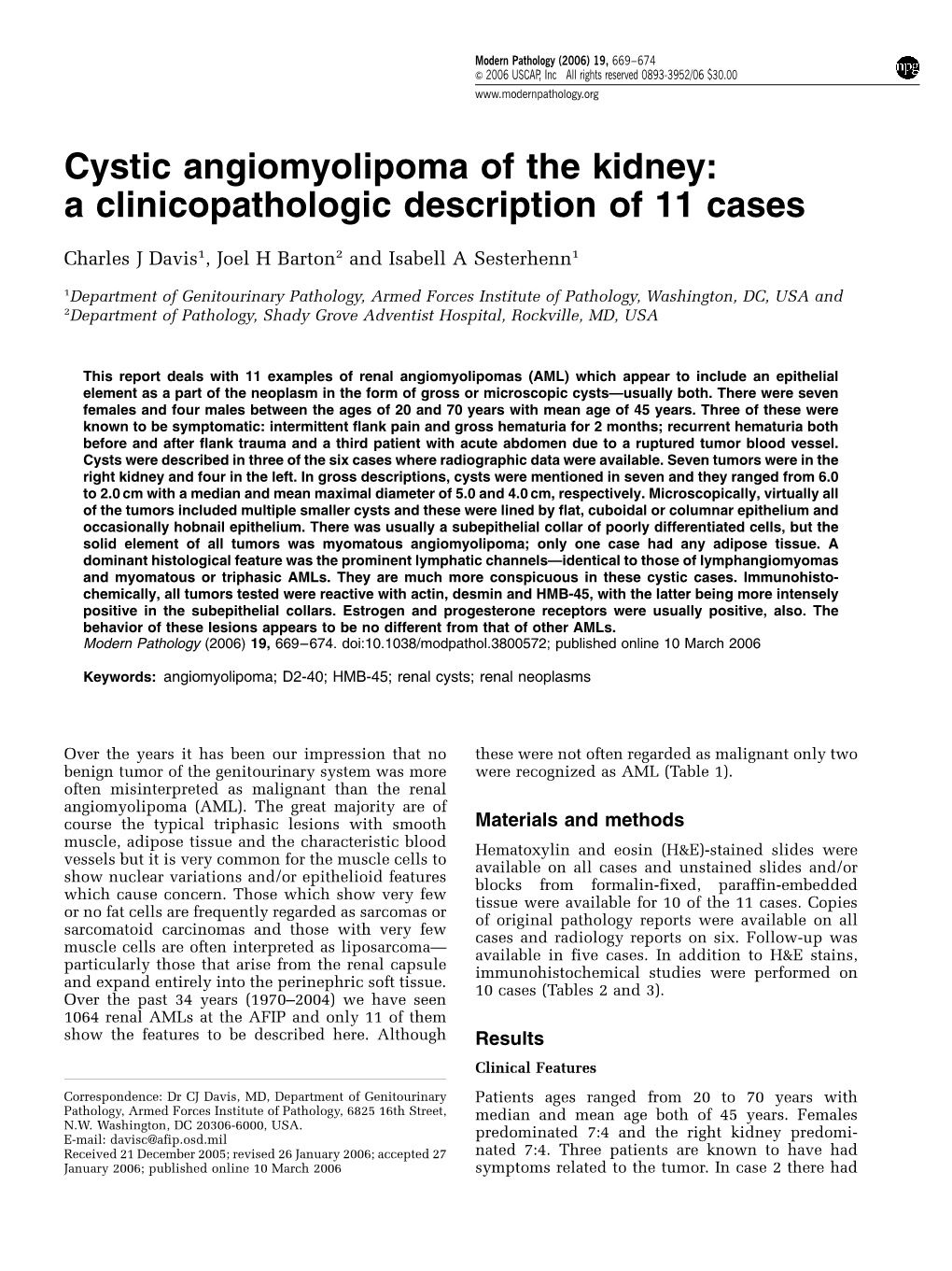 Cystic Angiomyolipoma of the Kidney: a Clinicopathologic Description of 11 Cases