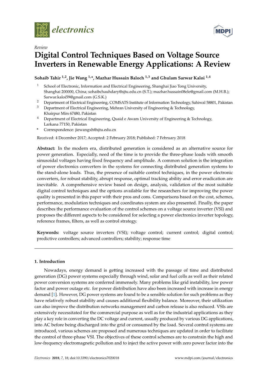 Digital Control Techniques Based on Voltage Source Inverters in Renewable Energy Applications: a Review