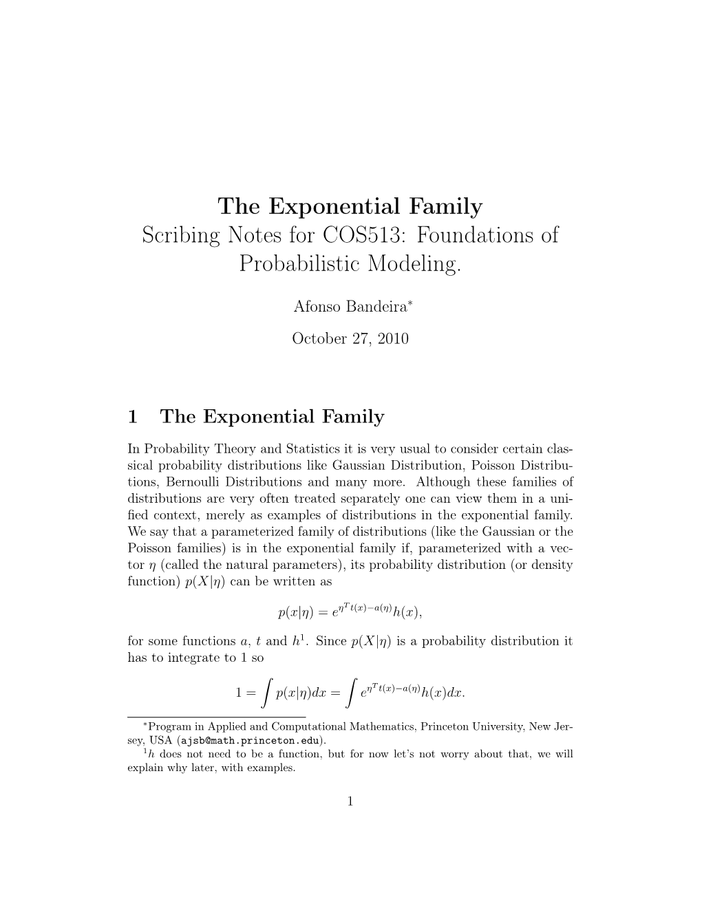 The Exponential Family Scribing Notes for COS513: Foundations of Probabilistic Modeling