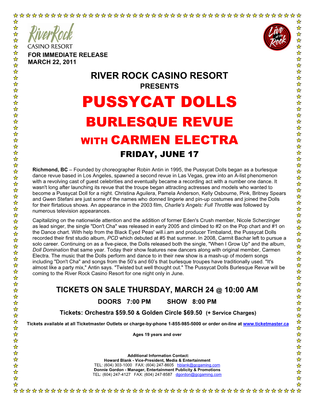 Pussycat Dolls Burlesque Revue with Carmen Electra Friday, June 17