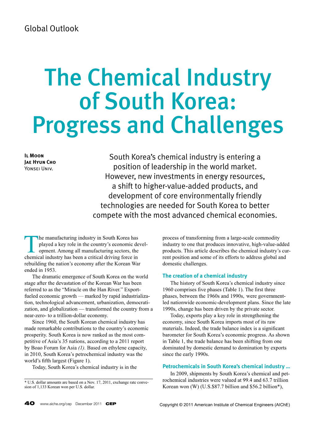 The Chemical Industry of South Korea: Progress and Challenges