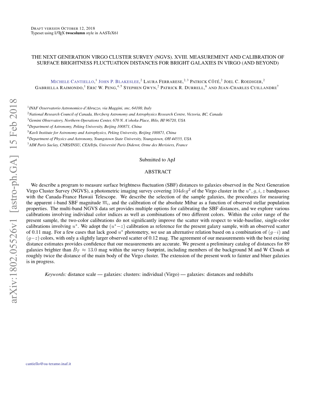 Arxiv:1802.05526V1 [Astro-Ph.GA] 15 Feb 2018