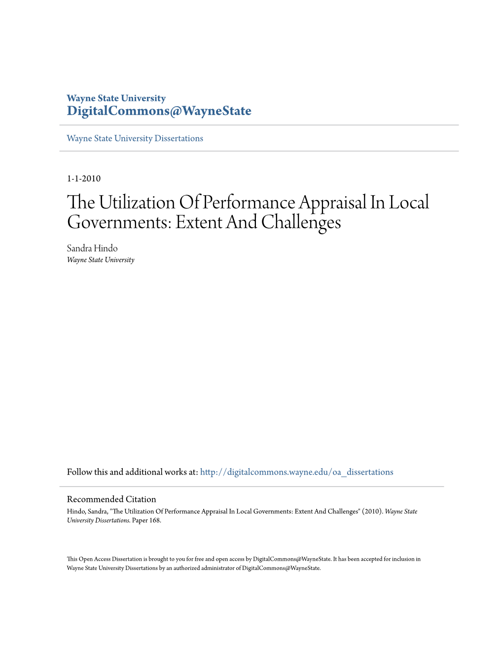 The Utilization of Performance Appraisal in Local Governments: Extent and Challenges