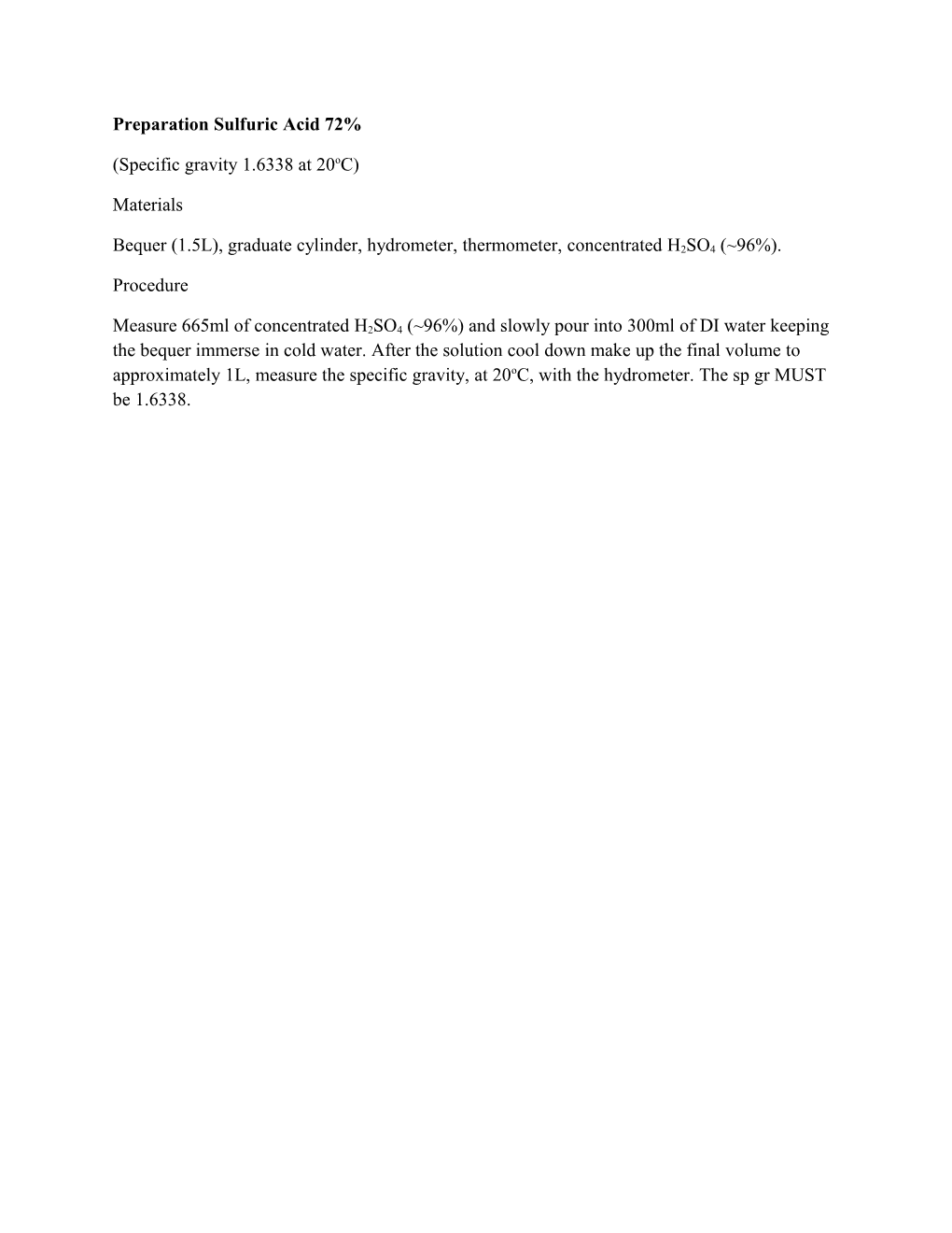 Preparation Sulfuric Acid 72%