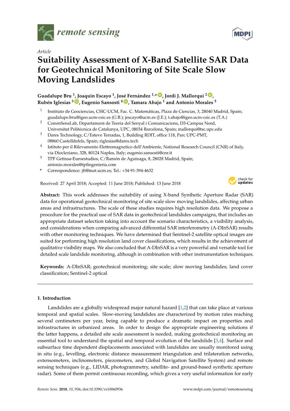 Suitability Assessment of X-Band Satellite SAR Data for Geotechnical Monitoring of Site Scale Slow Moving Landslides