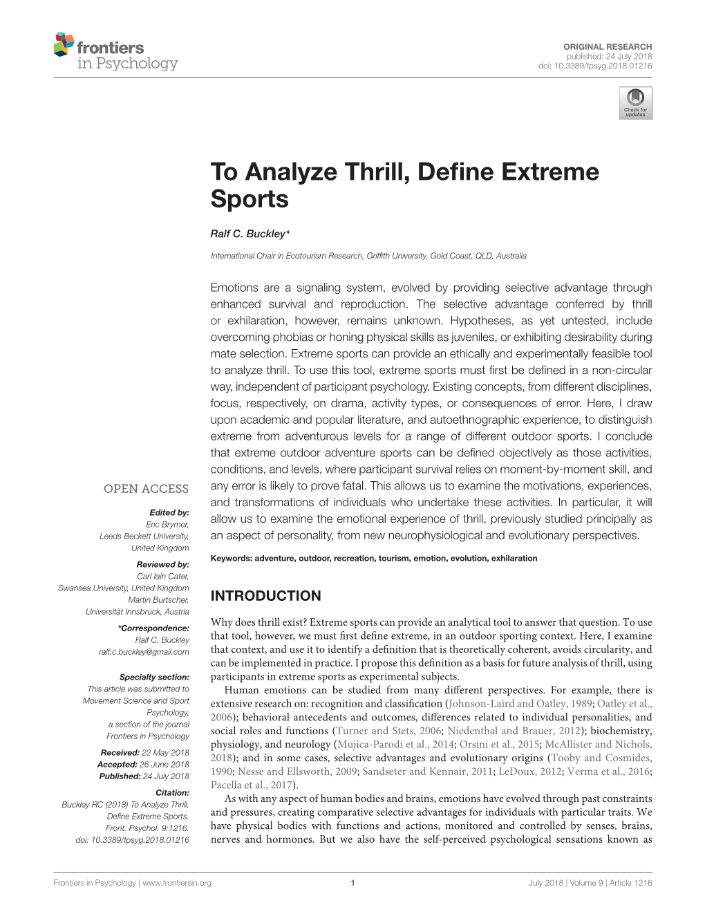 To Analyze Thrill, Define Extreme Sports