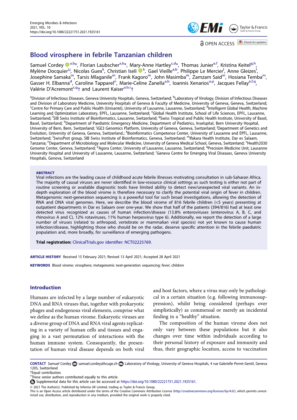 Blood Virosphere in Febrile Tanzanian Children