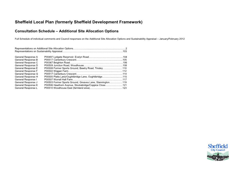Sheffield Local Plan (Formerly Sheffield Development Framework)