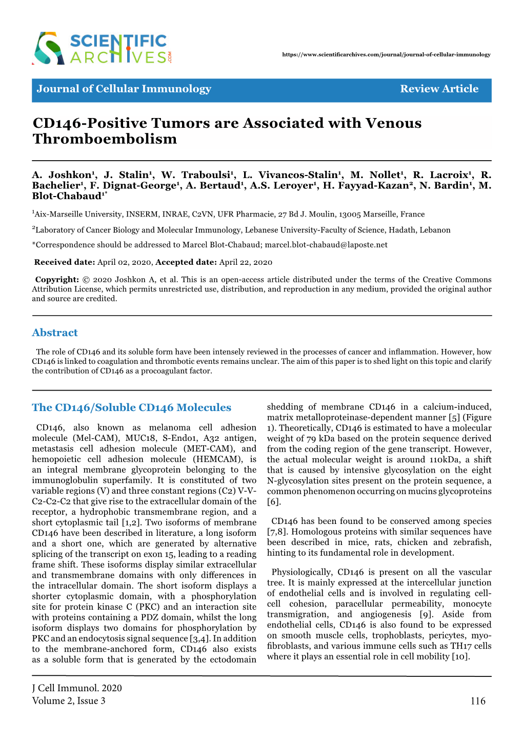 CD146-Positive Tumors Are Associated with Venous Thromboembolism