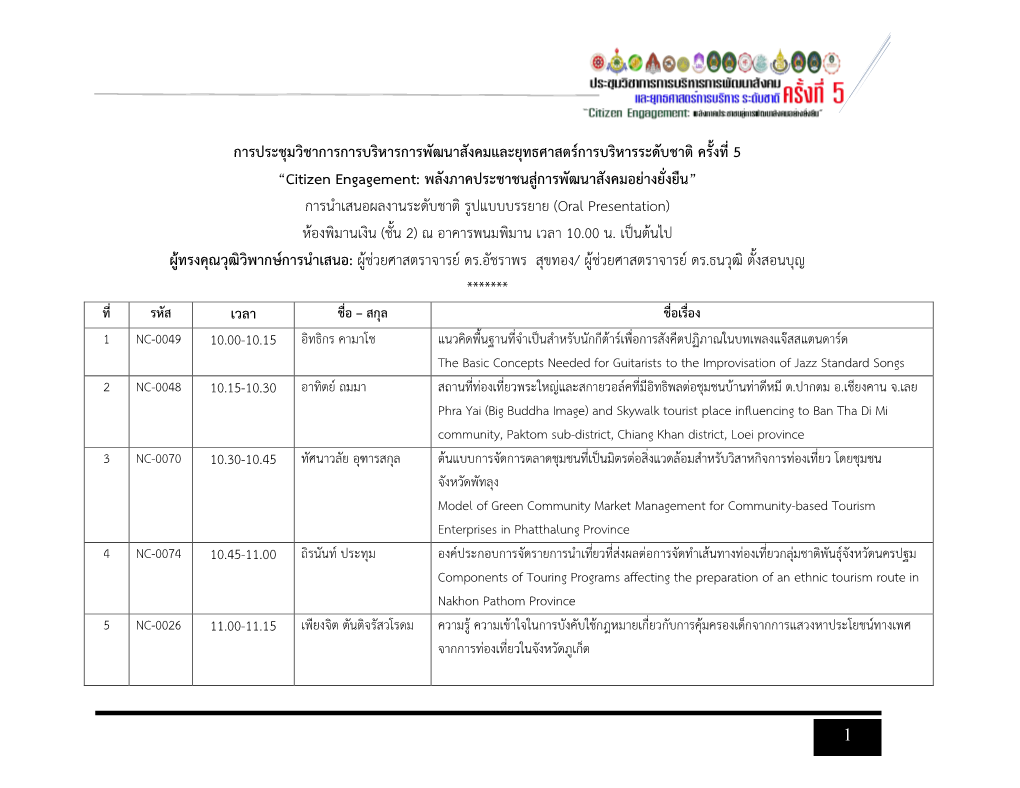 Poster Presentation) ห้องประชุมพุทธรักษา (ชั้น 3 อาคาร 15) ณ อาคารเฉลิมพระเกียรติ 50 พรรษามหาวชิราลงกรณ์ ตั้งแต่เวลา 10.00 น