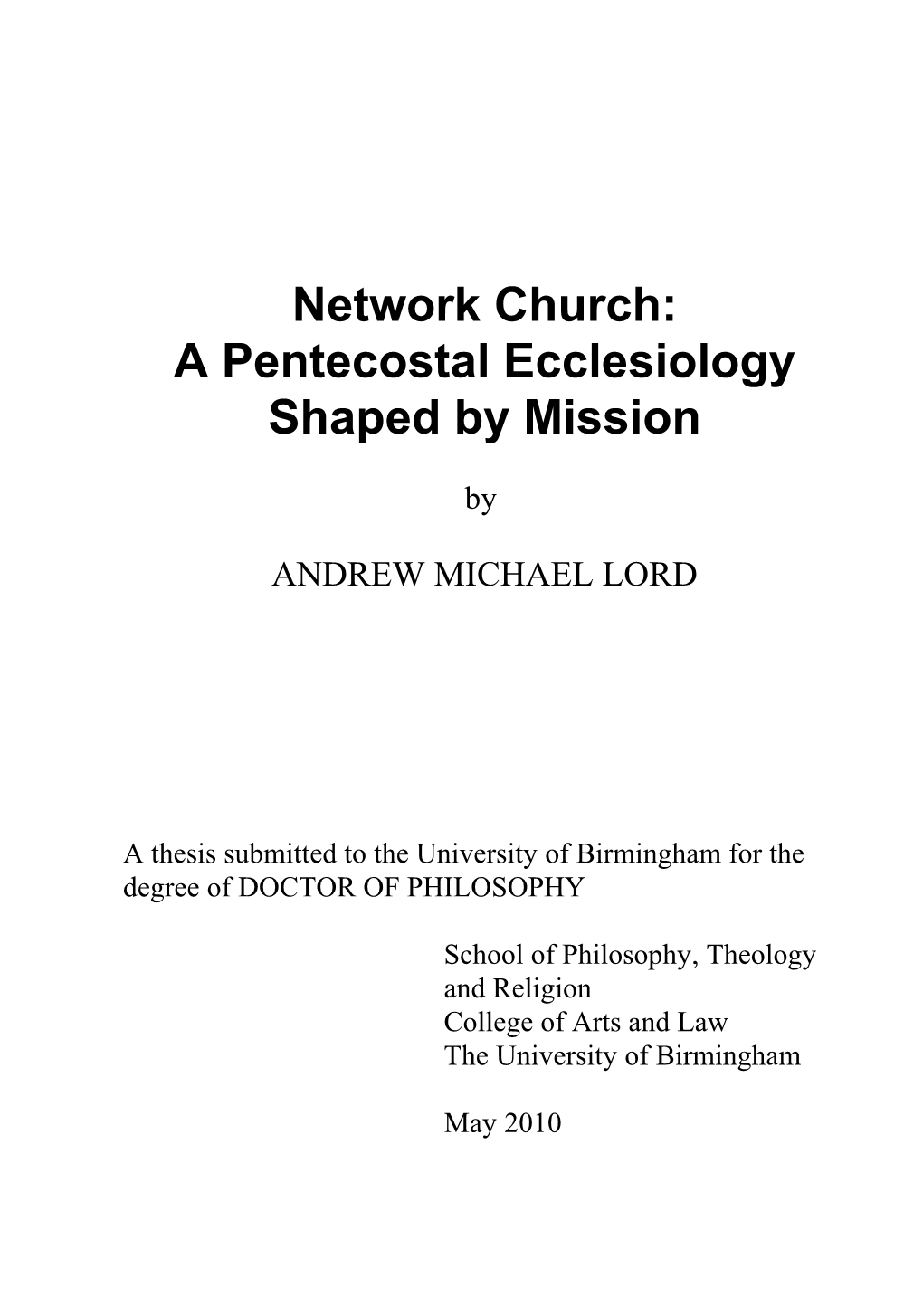 Network Church: a Pentecostal Ecclesiology Shaped by Mission