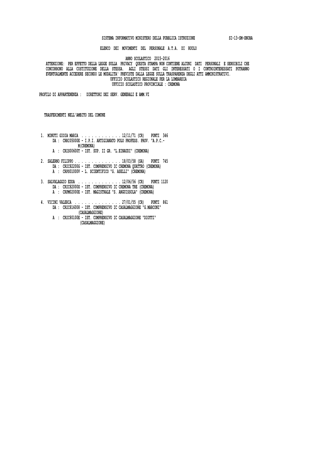 Sistema Informativo Ministero Della Pubblica Istruzione Si-13-Sm-Xnoba