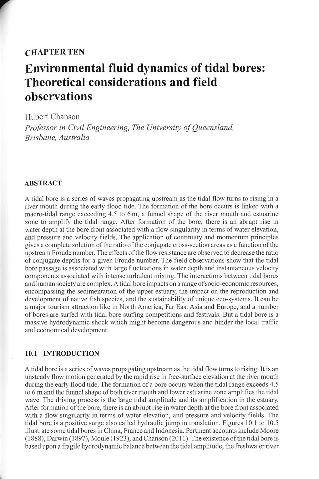 Environmental Fluid Dynamics of Tidal Bores: Theoretical Considerations and Field Observations