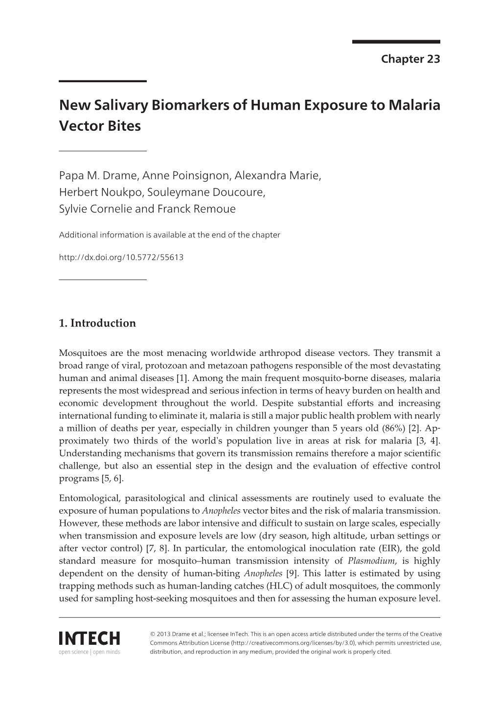 New Salivary Biomarkers of Human Exposure to Malaria Vector Bites