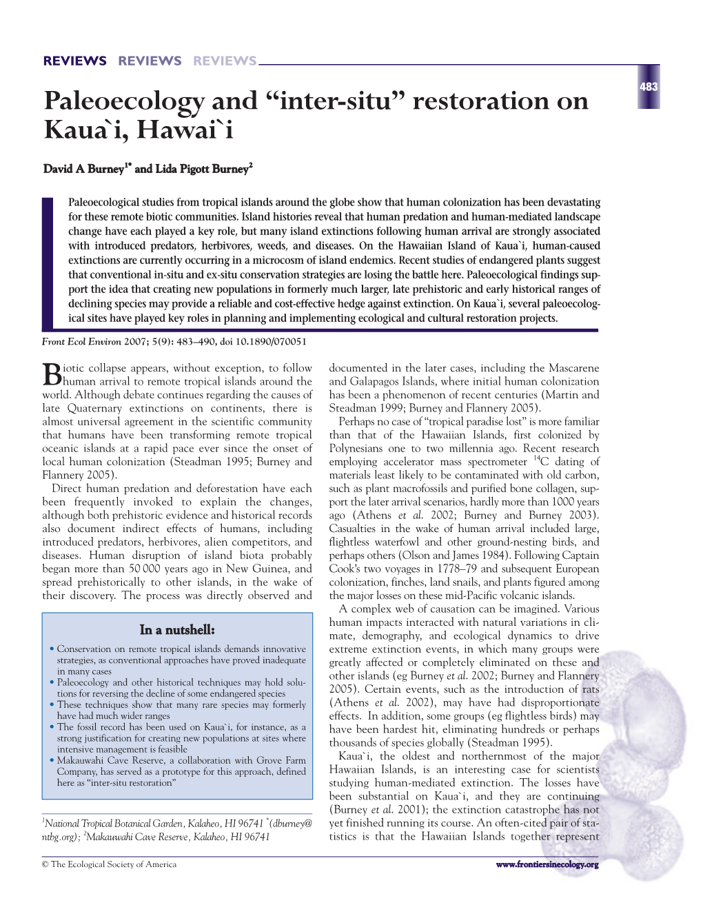 Inter-Situ” Restoration on Kaua`I, Hawai`I