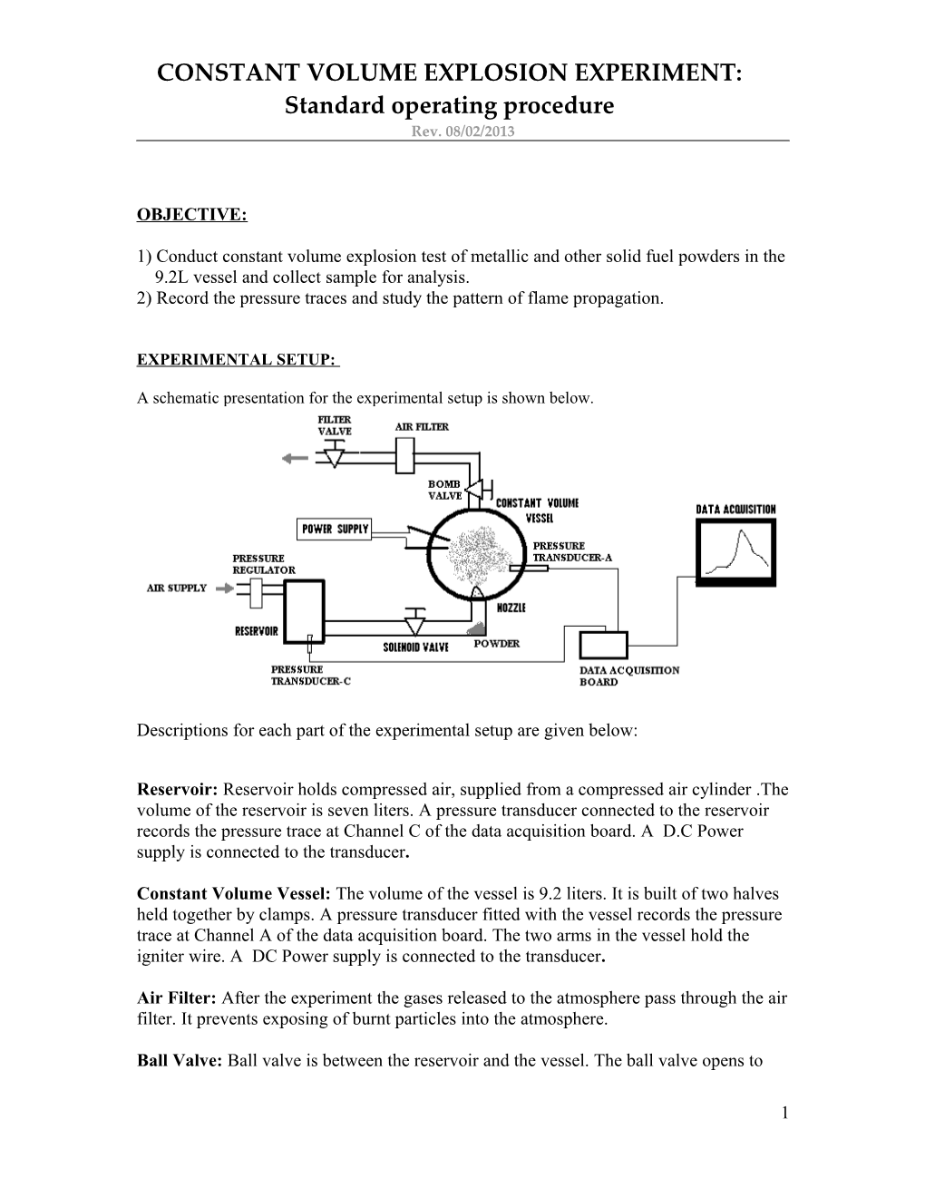 CONSTANT VOLUME EXPLOSION EXPERIMENT: Standard Operating Procedure