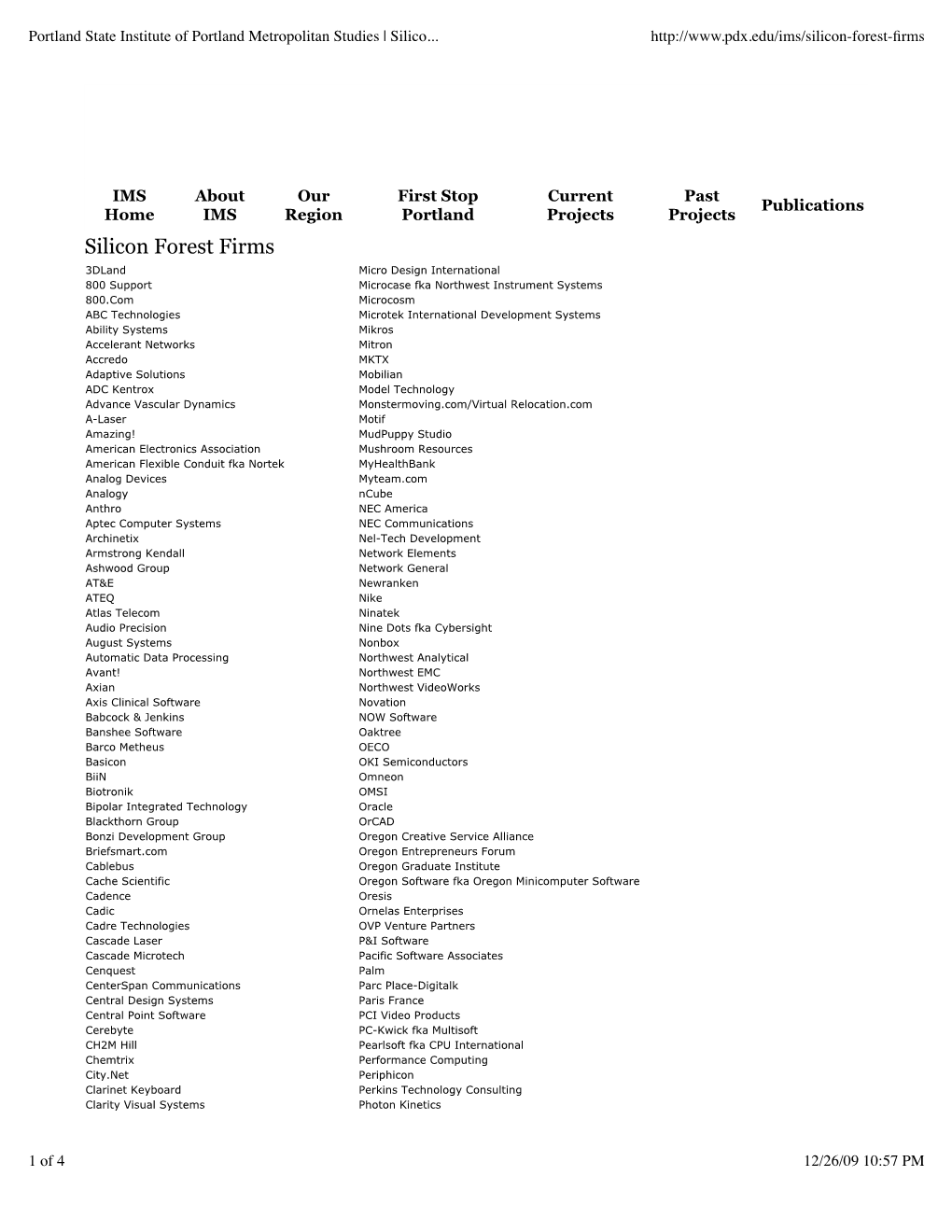 Portland State Institute of Portland Metropolitan Studies | Silicon Forest Firms