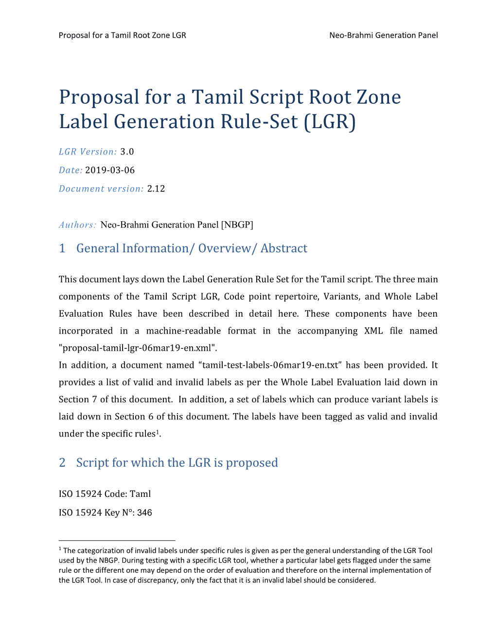 Proposal for a Tamil Script Root Zone Label Generation Rule-Set (LGR)