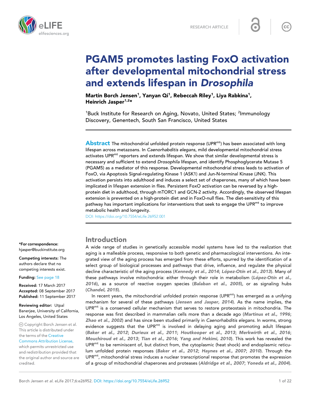 PGAM5 Promotes Lasting Foxo Activation After Developmental