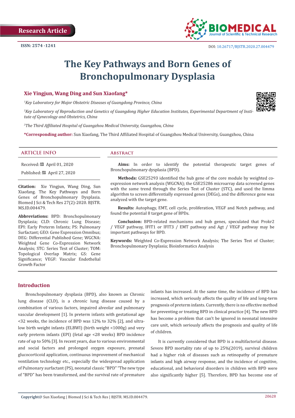 The Key Pathways and Born Genes of Bronchopulmonary Dysplasia