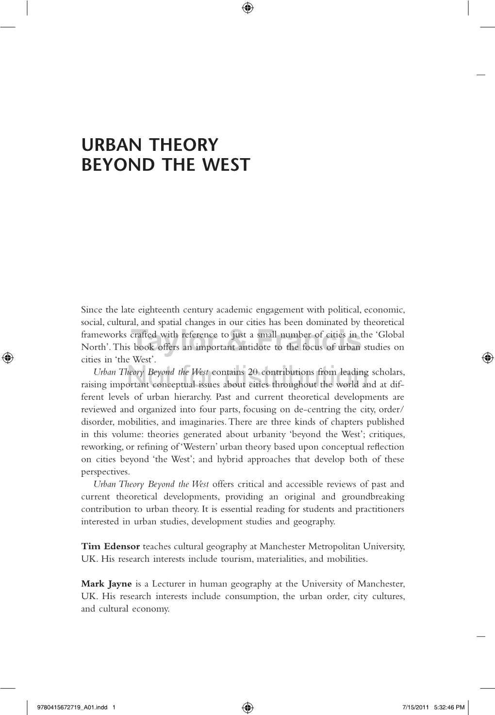 Urban Theory Beyond the West