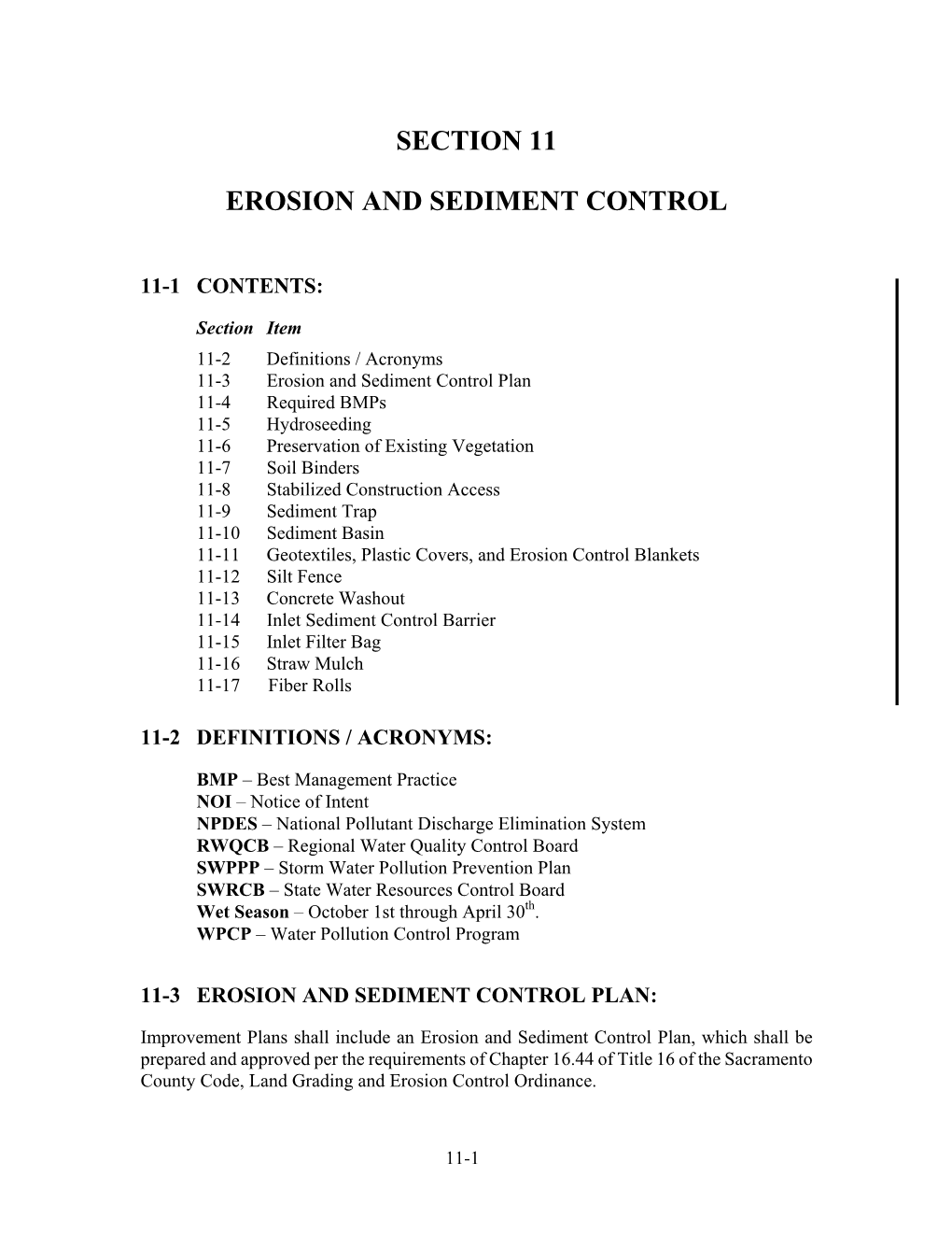 Section 11 Erosion and Sediment