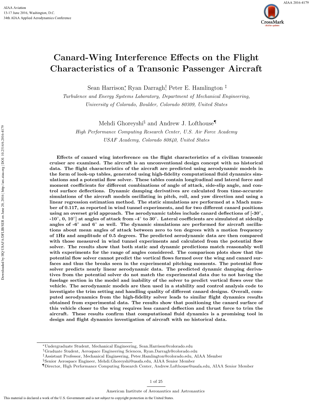 Canard-Wing Interference Effects on the Flight Characteristics of a Transonic Passenger Aircraft