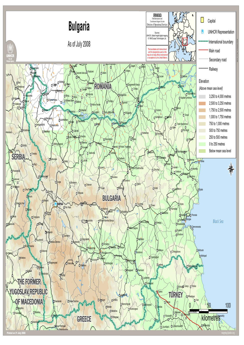 Bulgaria Division of Operational Services Sources:  UNHCR Representation UNHCR, Global Insight Digital Mapping  © 1998 Europa Technologies Ltd