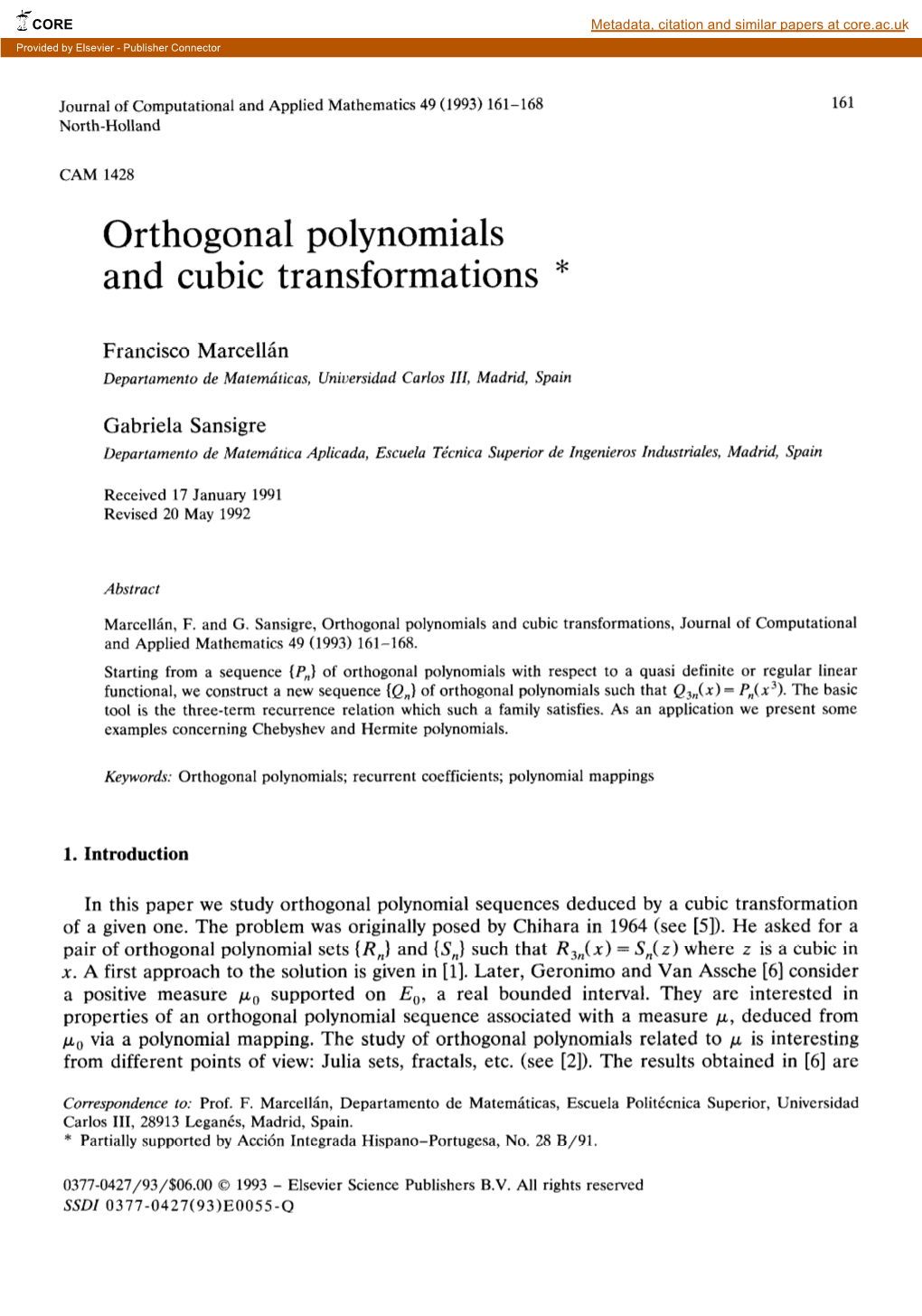 Orthogonal Polynomials and Cubic Transformations *