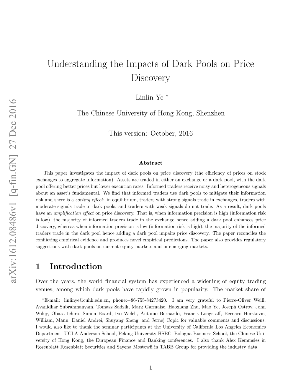 Understanding the Impacts of Dark Pools on Price Discovery Arxiv