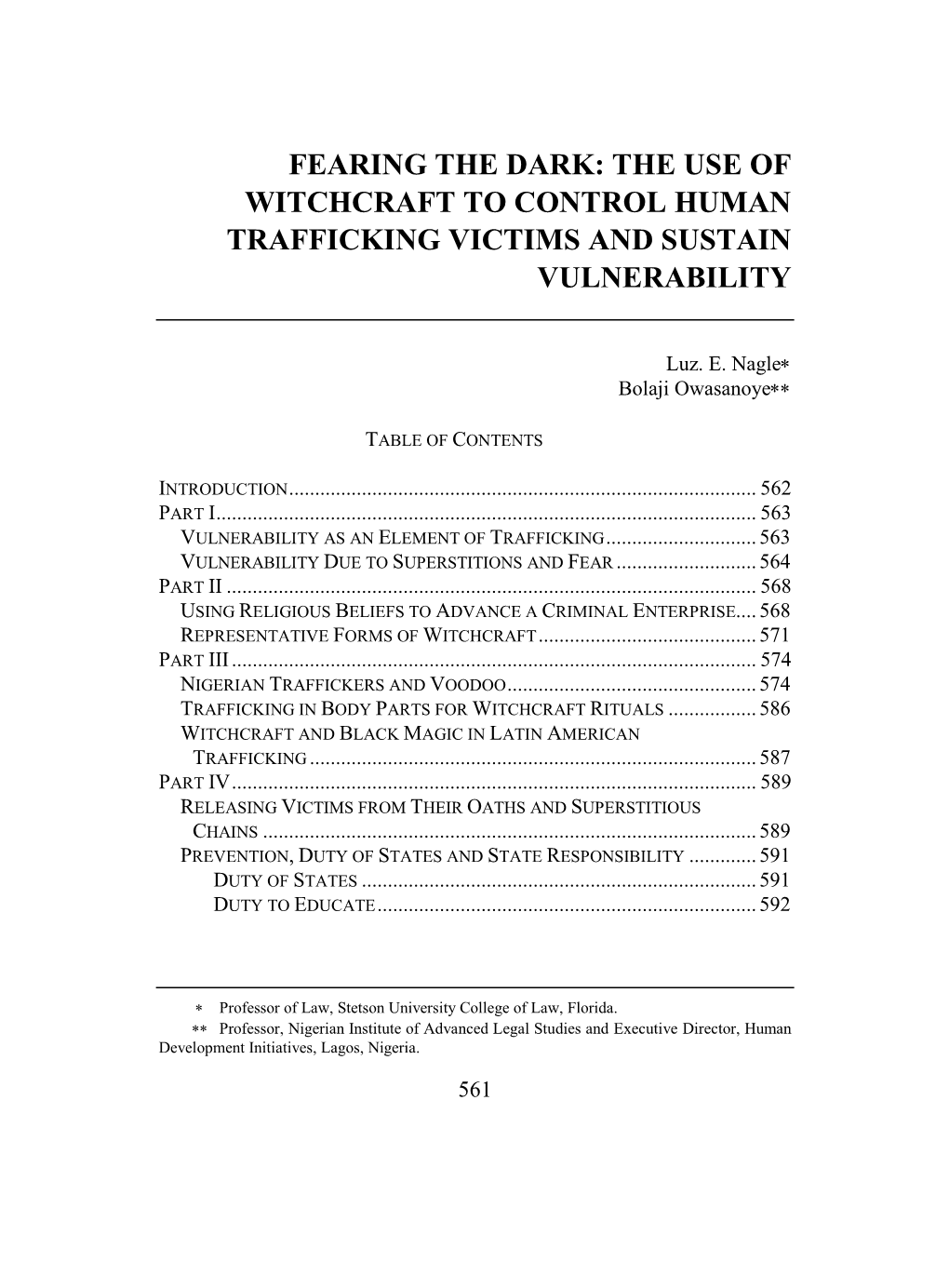 Fearing the Dark: the Use of Witchcraft to Control Human Trafficking Victims and Sustain Vulnerability