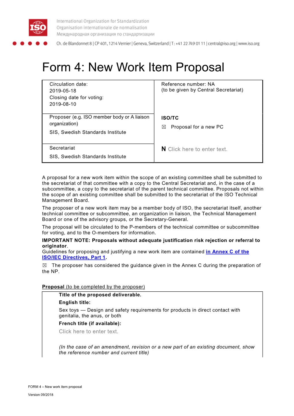 Form 4: New Work Item Proposal