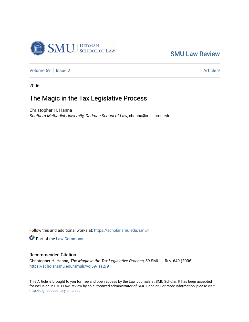 The Magic in the Tax Legislative Process