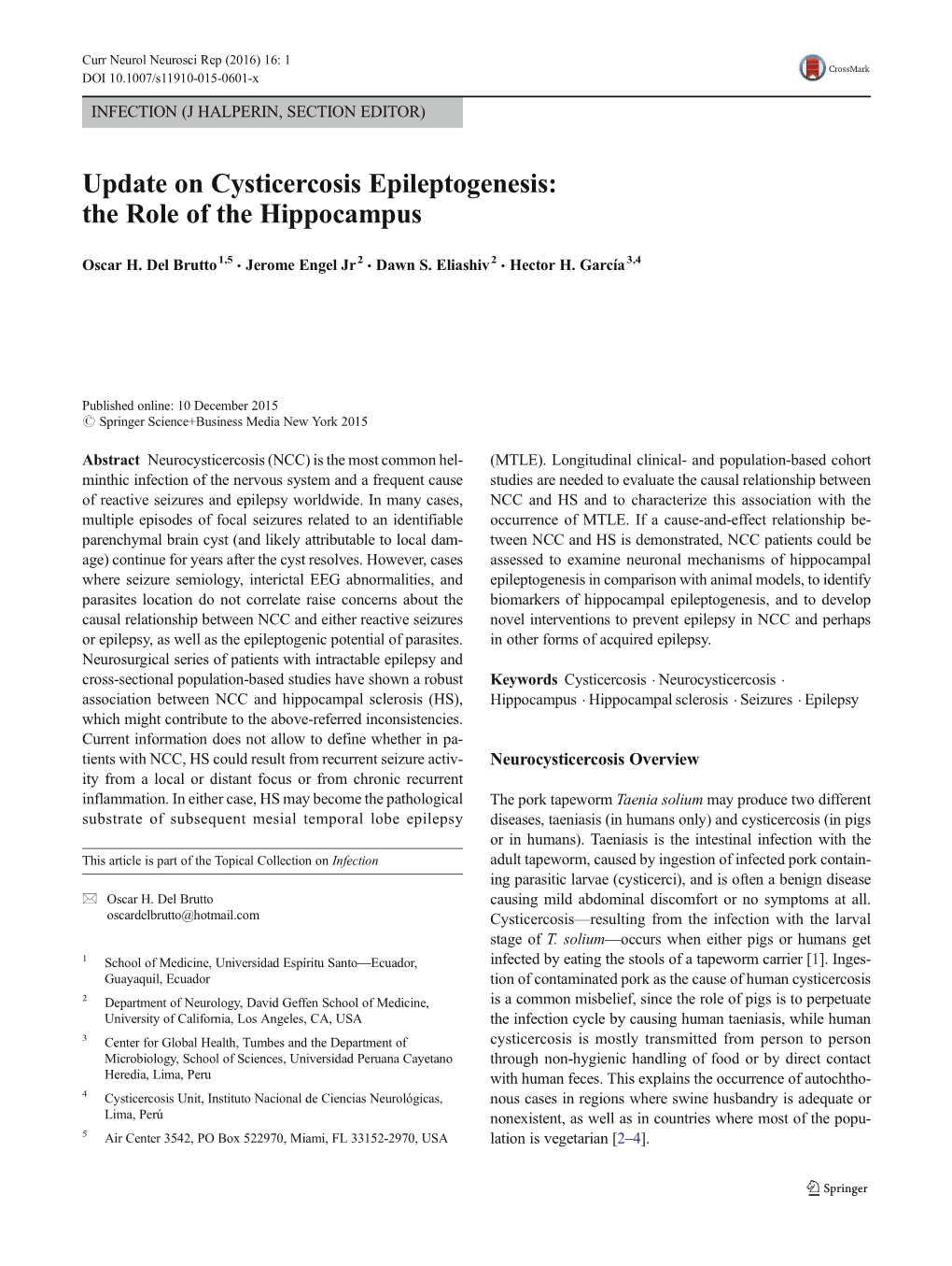 Update on Cysticercosis Epileptogenesis: the Role of the Hippocampus