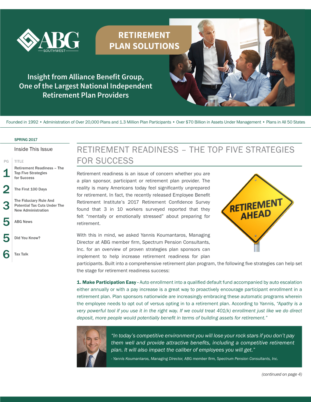 RETIREMENT READINESS – the TOP FIVE STRATEGIES for SUCCESS (Continued from Page 1)