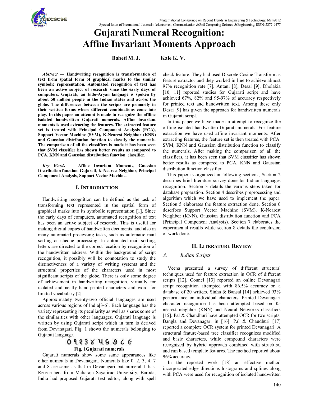 Gujarati Numeral Recognition: Affine Invariant Moments Approach