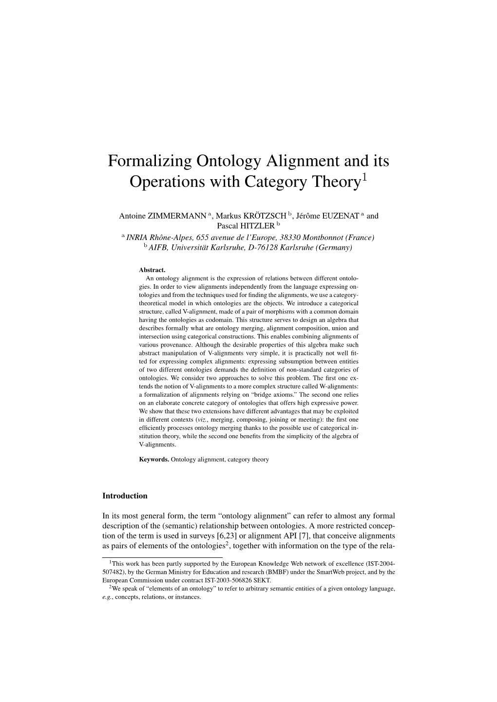 Formalizing Ontology Alignment and Its Operations with Category Theory1