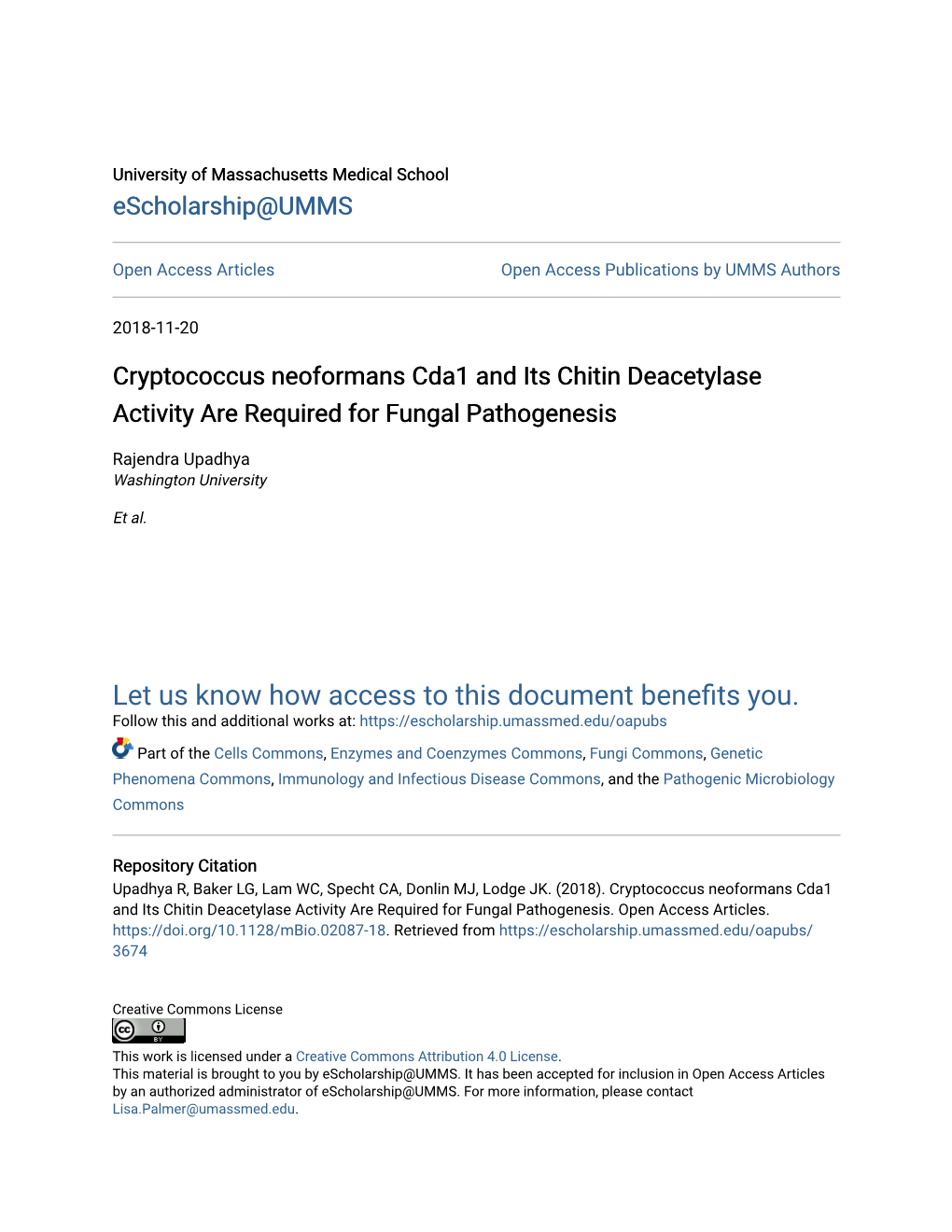 Cryptococcus Neoformans Cda1 and Its Chitin Deacetylase Activity Are Required for Fungal Pathogenesis